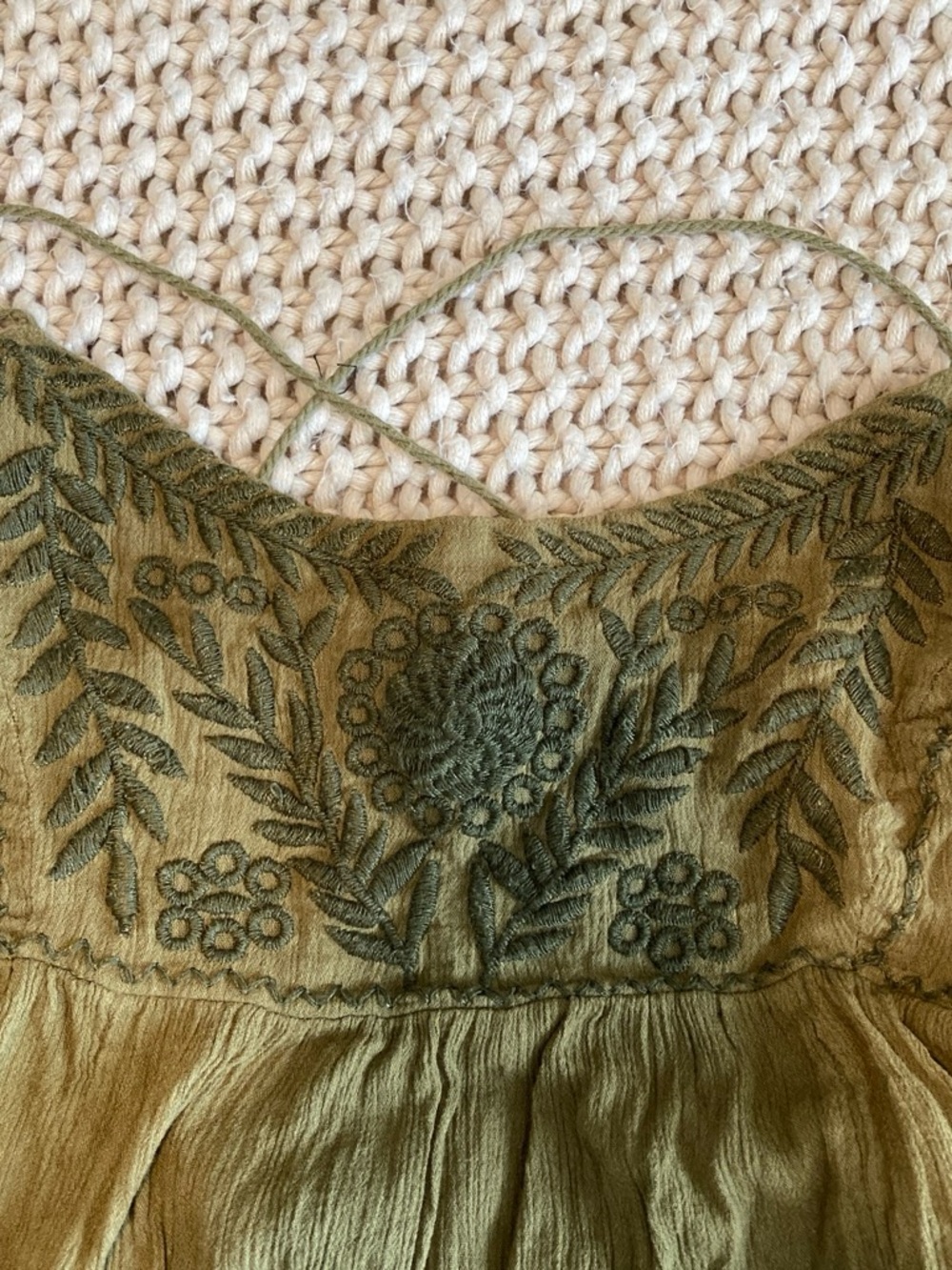 Free People Boho Blackbird Olive Green Embroidered Spaghetti Strap Camisole - Picture 5 of 8
